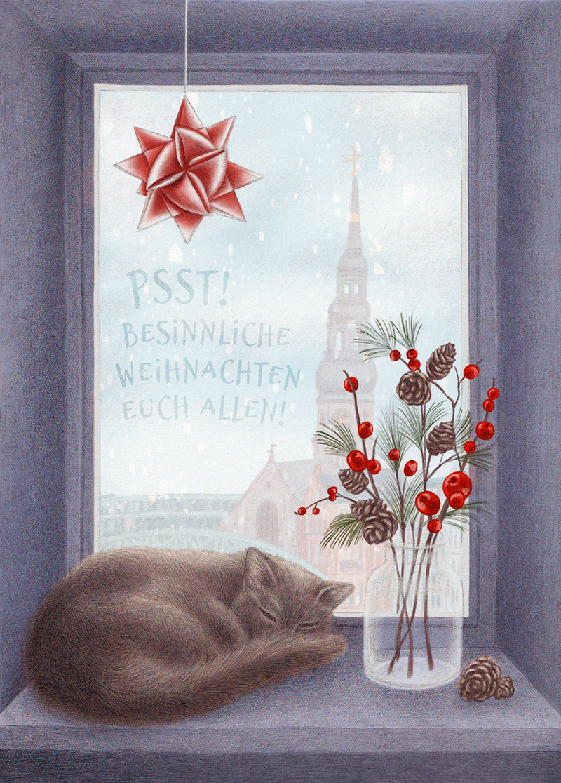 Illustration: Katharinenkirche Hamburg in Weihnachtskugel